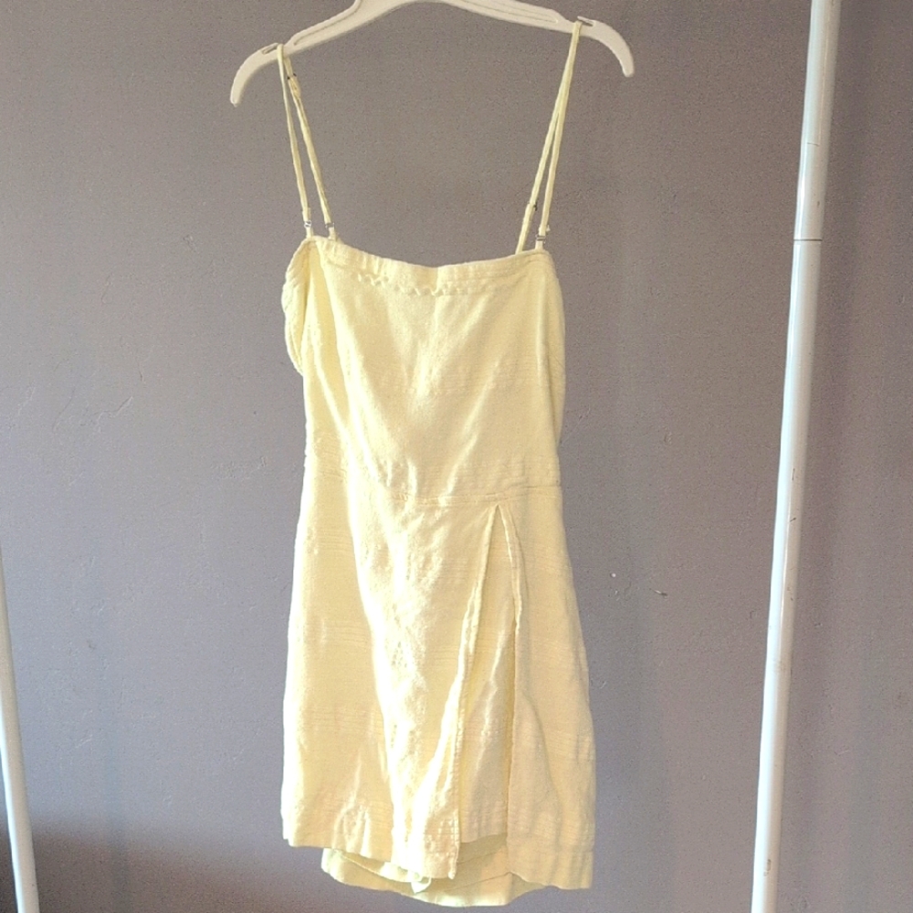 Free People Pale Yellow Spaghetti Strap Romper